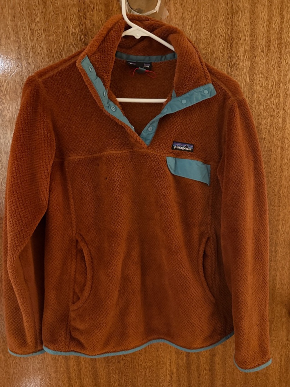 Patagonia Rust Fleece Zip-Up with Teal Trim